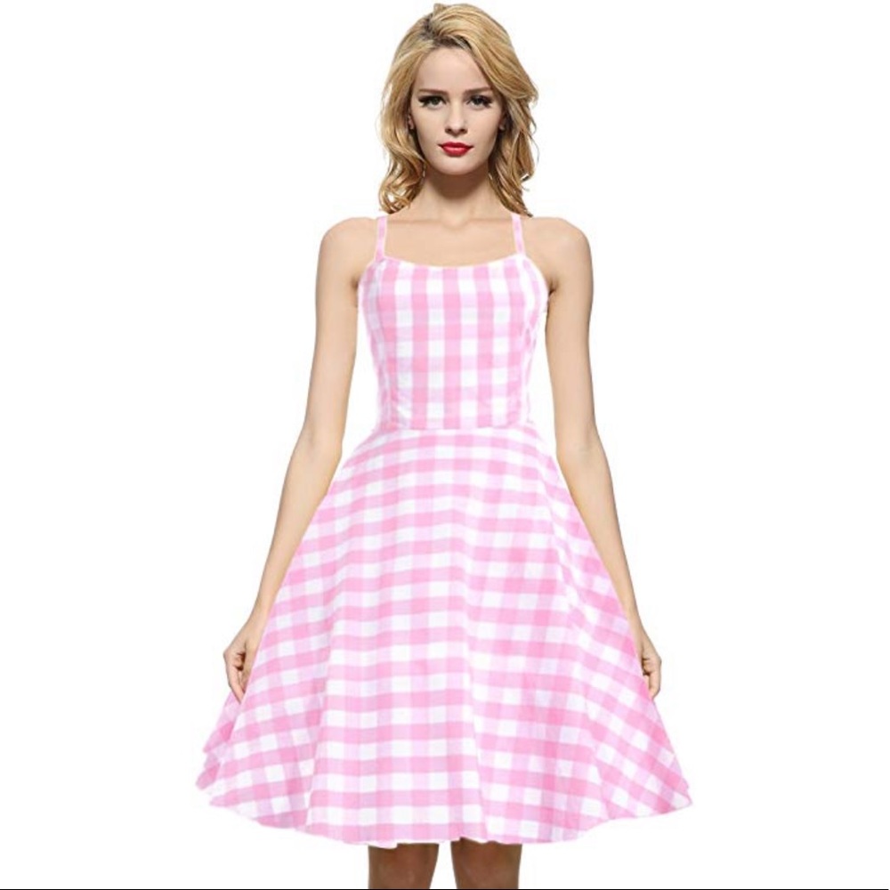 Pink Gingham Midi Dress